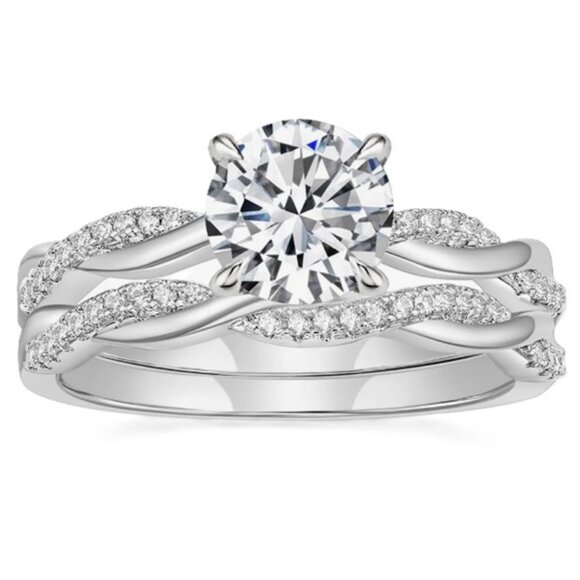 2 Carat Round Cut Lab Created Cubic Zirconia Engagement Ring & Wedding Band - Picture 1 of 4